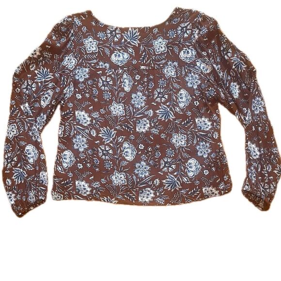 GAP Brown Floral Long Sleeve Blouse Top Medium - Picture 2 of 5